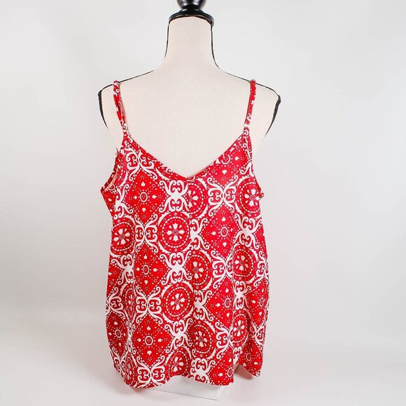 TECREW Women's Boho Red Floral V Neck Spaghetti Straps Tank Top Bandana Large - Picture 4 of 9